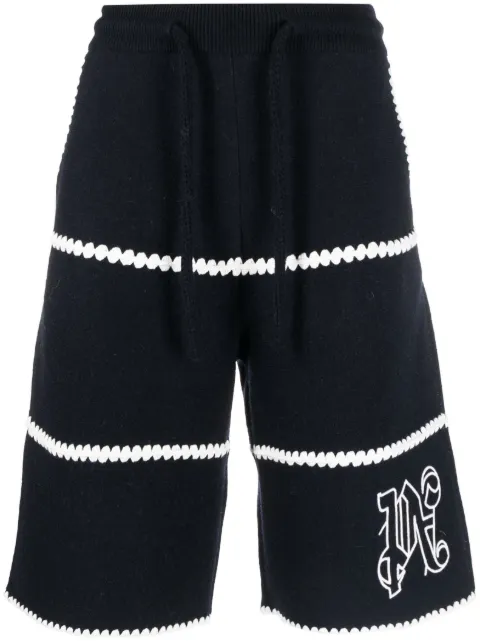 Palm Angels monogram-embroidered wool-blend shorts