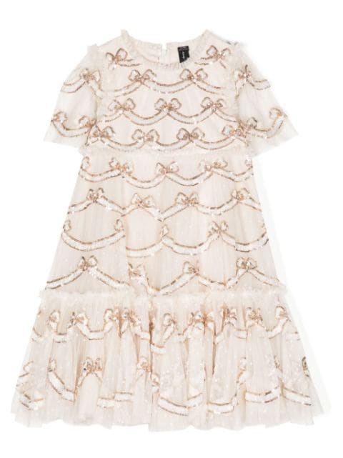 NEEDLE & THREAD KIDS bow-detail sequinned dress