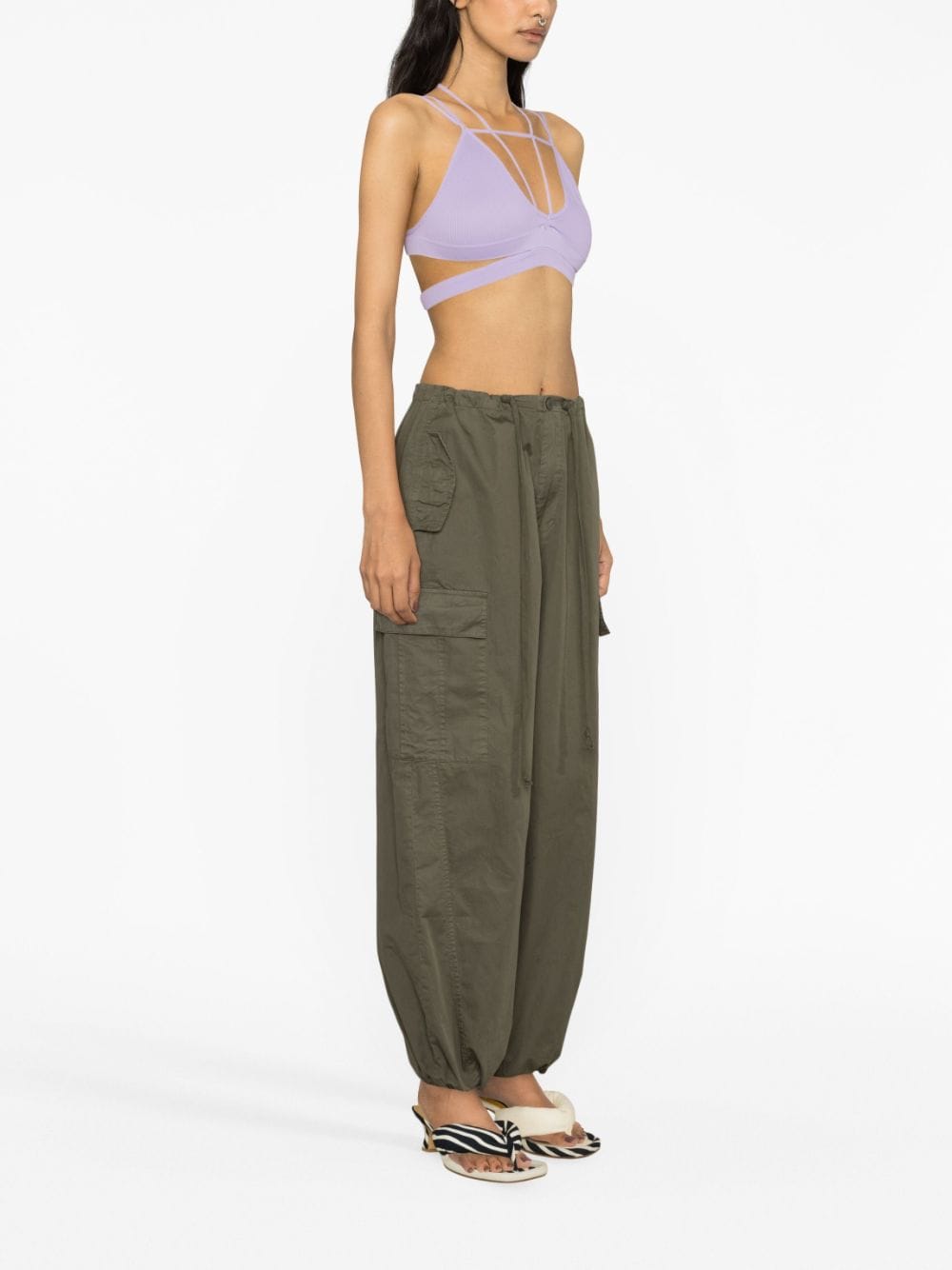 ANDREĀDAMO cut-out ribbed crop top Paars