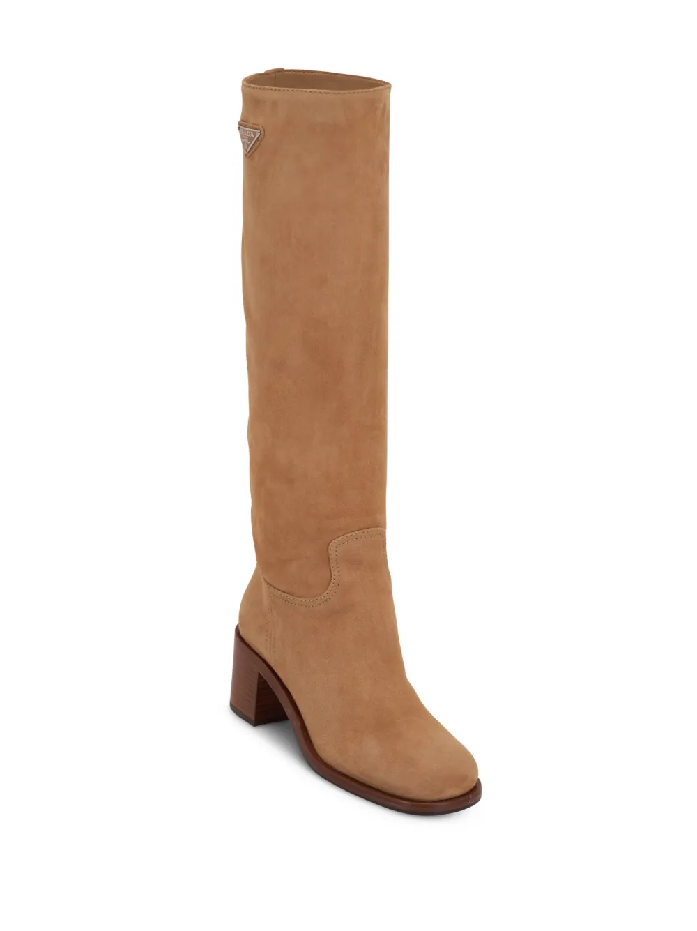 Prada logo-plaque suede boots Brown