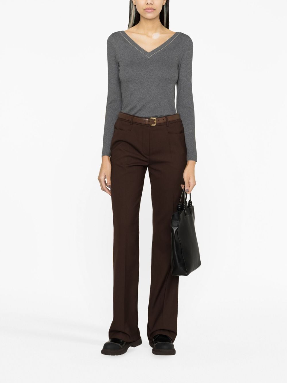 Brunello Cucinelli Monili-detailed mélange-effect ribbed jumper - Grijs