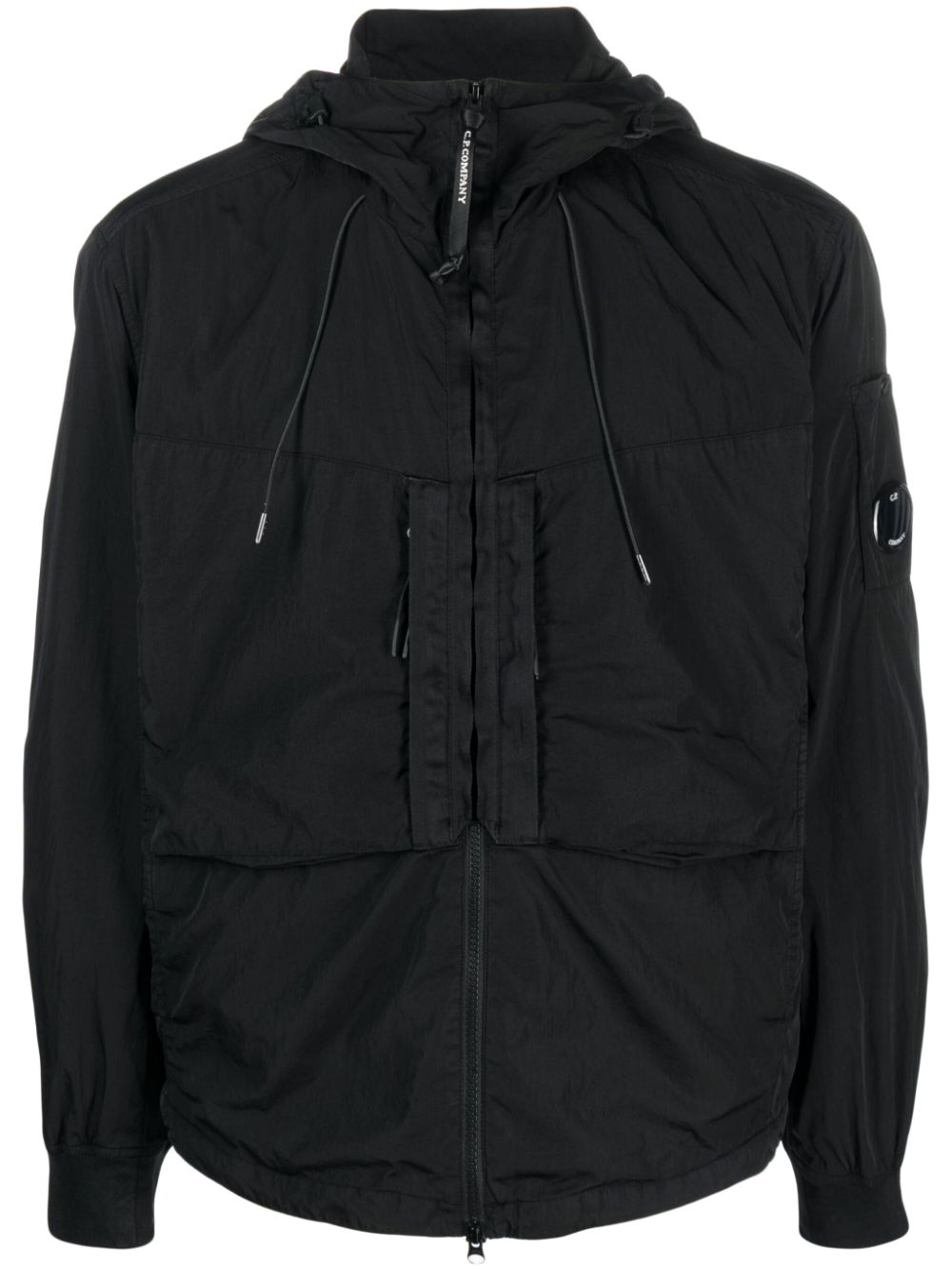 C.p. Company Logo-plaque Hooded Jacket In Black