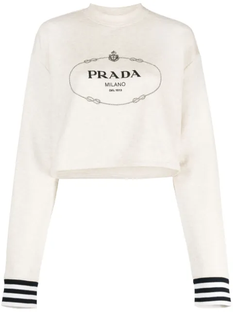 Prada sudadera con ribete a rayas y logo estampado