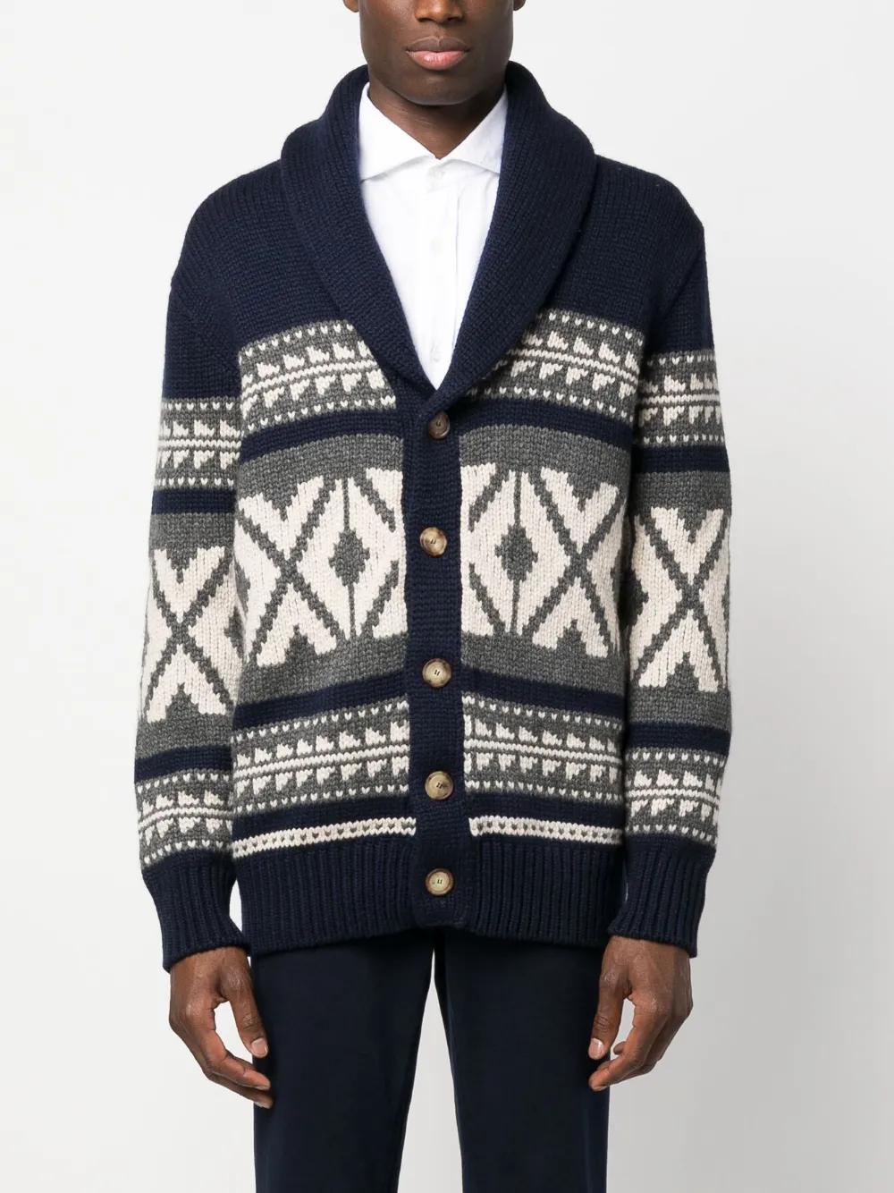 Brunello Cucinelli nordic jacquard cashmere cardigan - Blauw