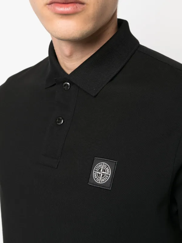 Stone Island Compass logo embroidered Cotton Polo Shirt Black FARFETCH OM
