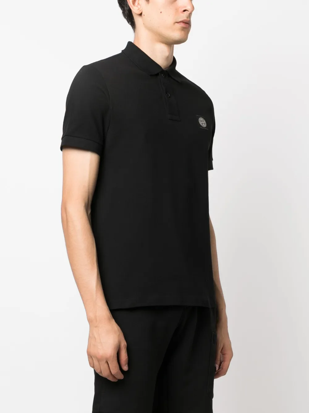 Shop Stone Island Compass Logo-embroidered Cotton Polo Shirt In Black