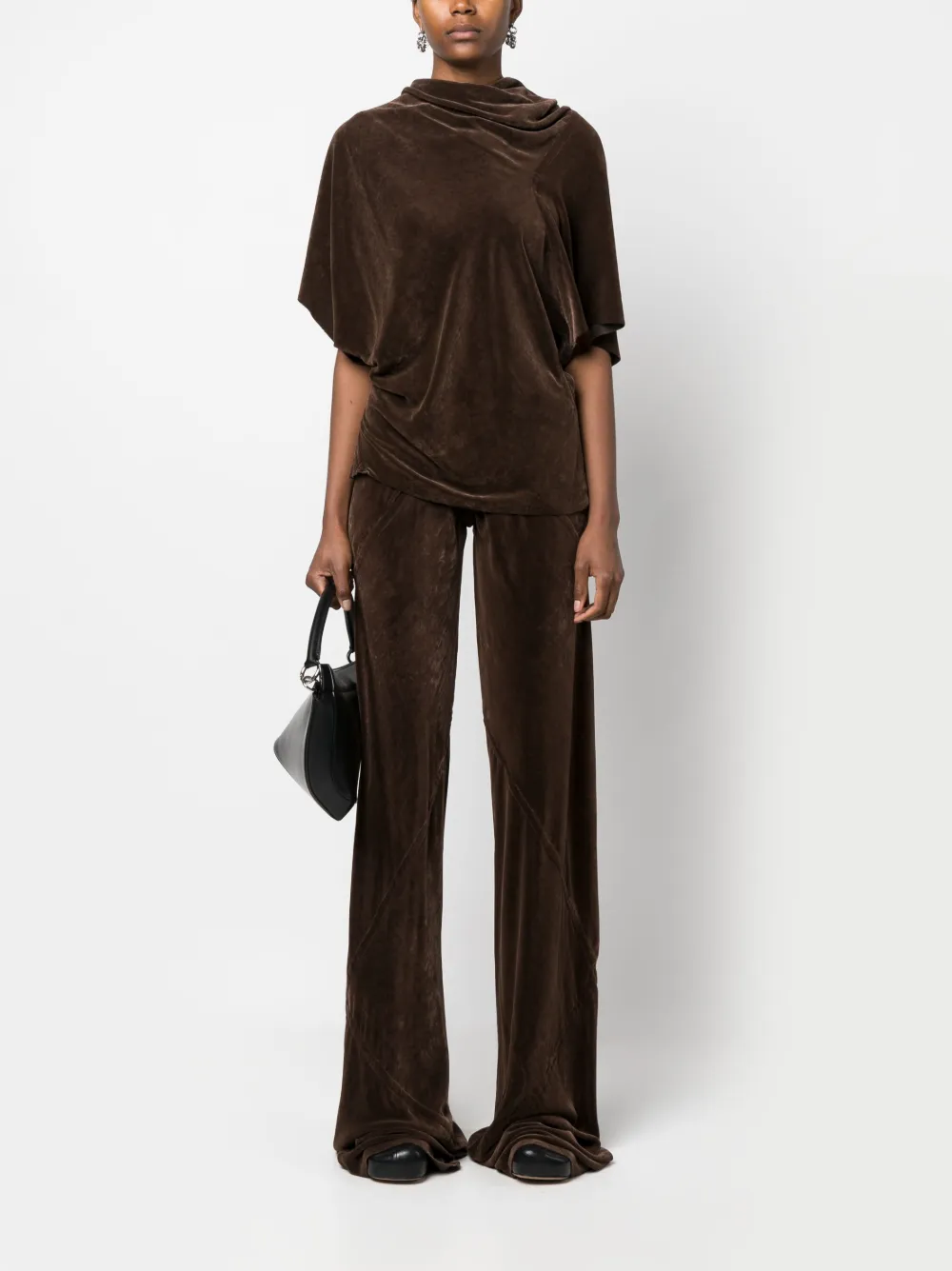 Rick Owens draped asymmetric velvet blouse - Bruin
