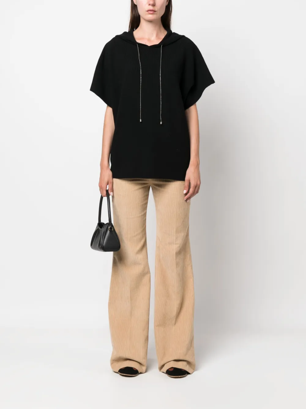 Fabiana Filippi knitted-construction short-sleeve hoodie - Zwart