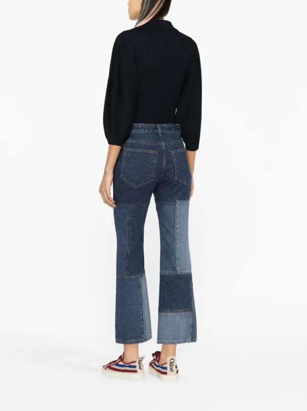 Chloé Patchwork Cropped Flared Jeans | Blue | FARFETCH