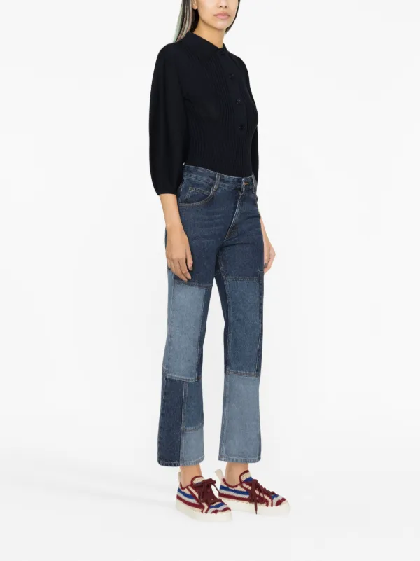 【Chloe】パッチワーク フレア ジーンズ ブルー Chloé パッチワーク クロップド フレアジーンズ | ブルー