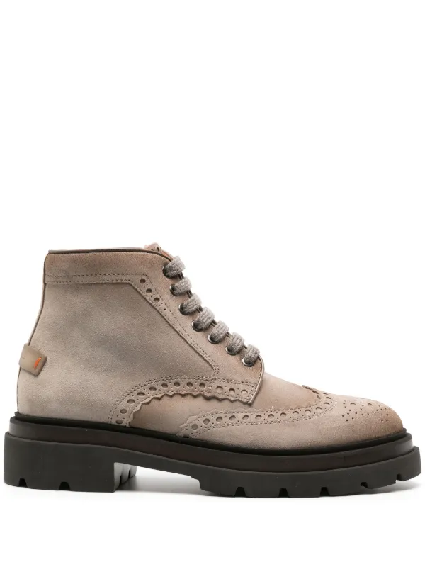 Santoni Suede Brogue Boots Neutrals FARFETCH CA