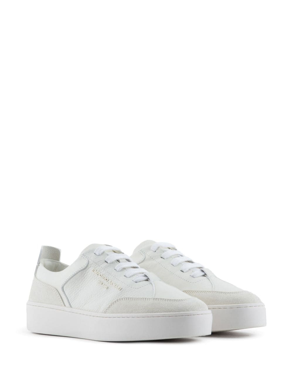 Shop Emporio Armani Logo-embossed Leather Sneakers In White