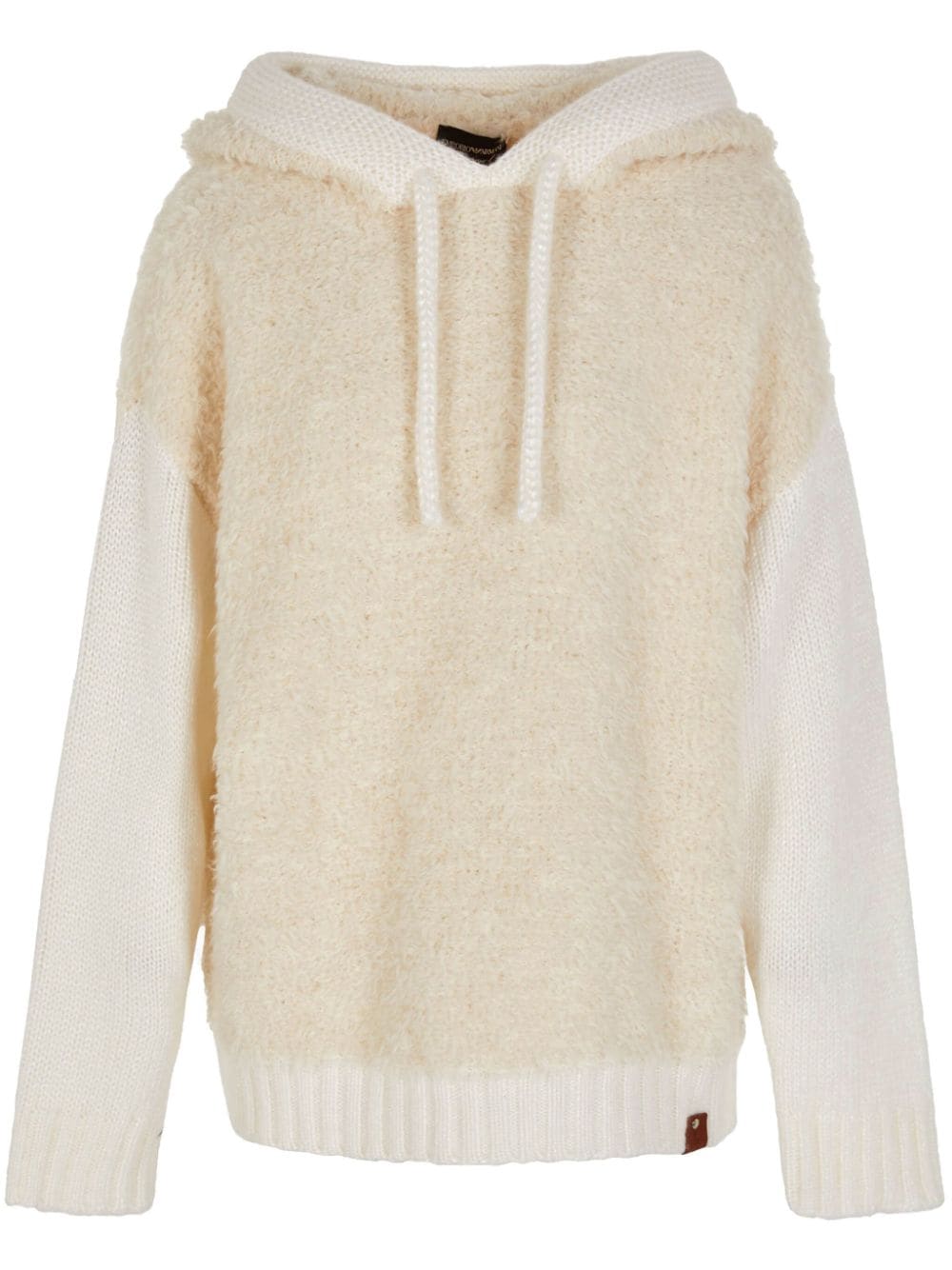 Emporio Armani Panelled Knitted Hoodie In White