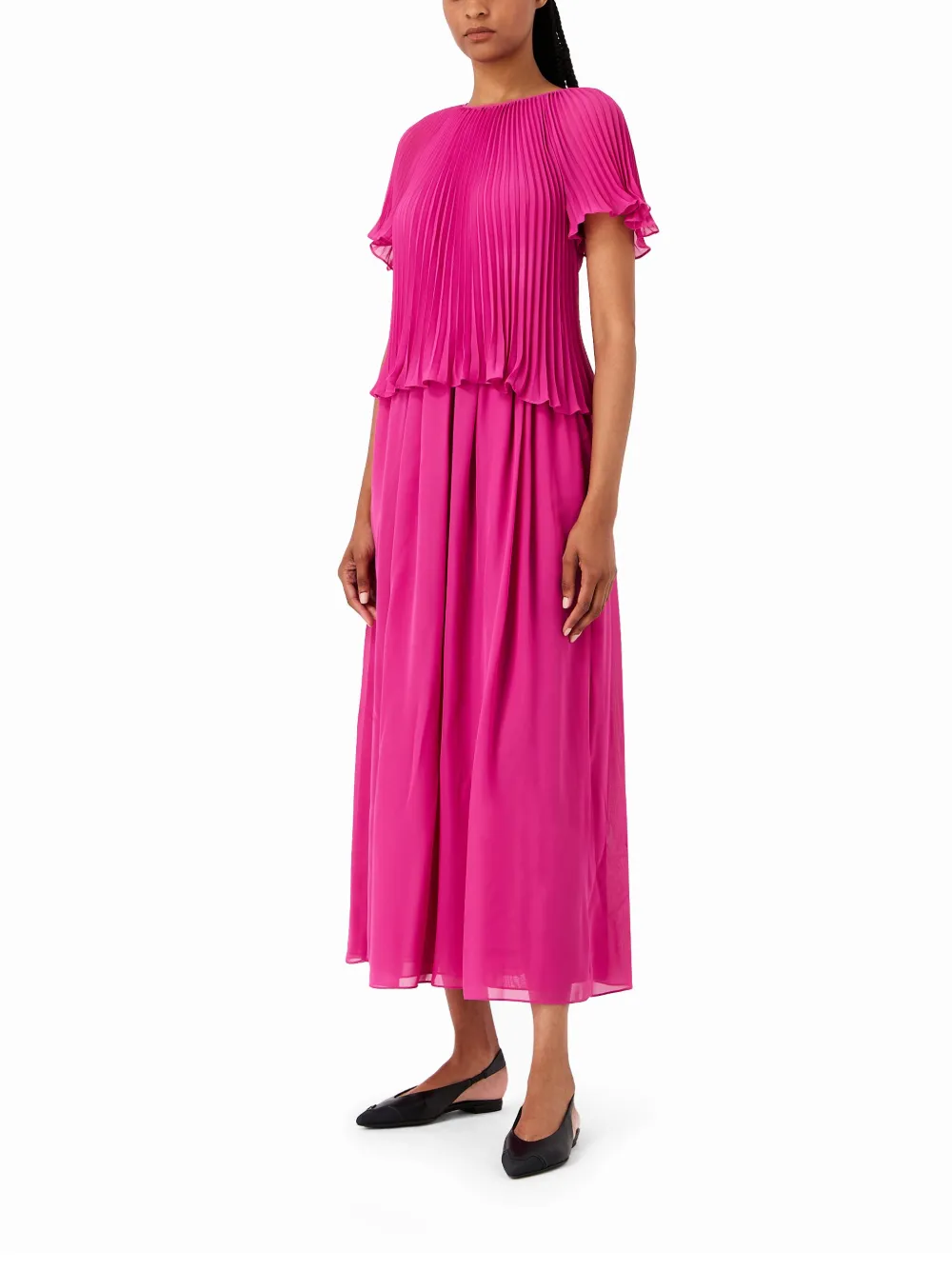 Emporio Armani pleated short-sleeve maxi dress - Roze