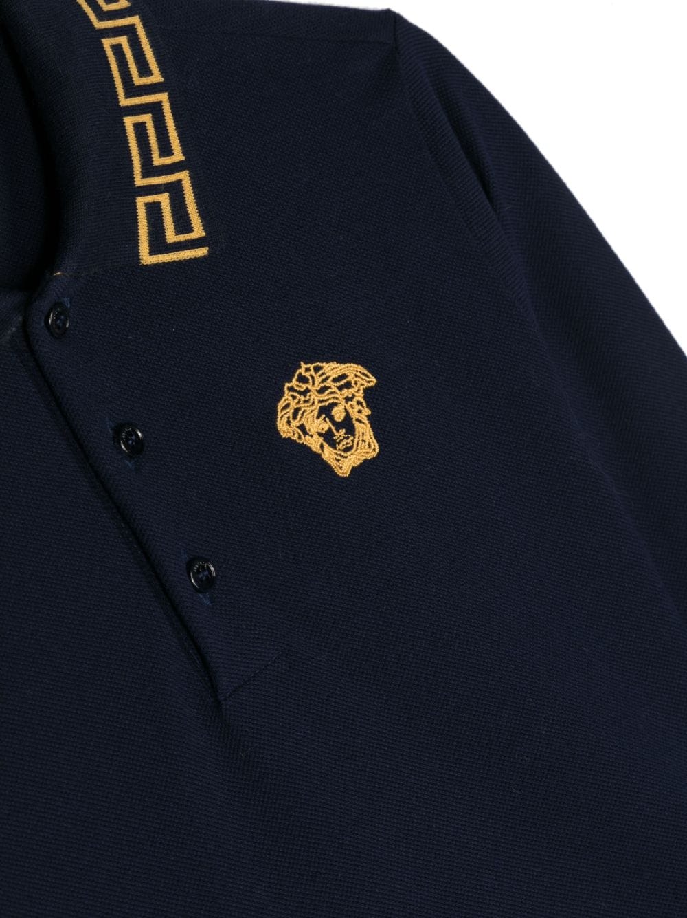 Shop Versace Greca Embroidered Polo Shirt In Blau