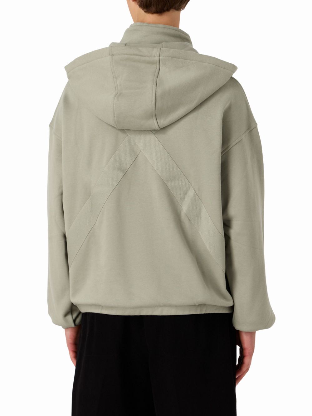 Shop Emporio Armani Logo-print Half-zip Cotton Hoodie In Green