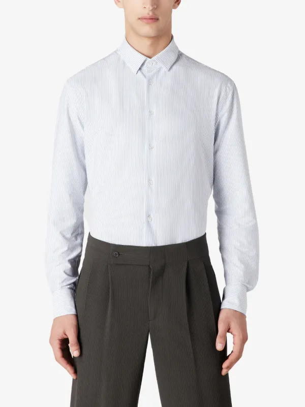 Giorgio Armani Striped cotton-blend Shirt | Blue | FARFETCH IN