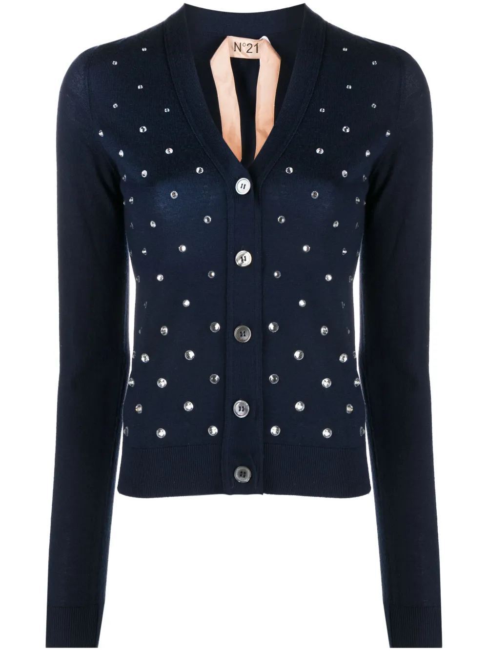 Nº21 cardigan à ornements en cristal - Bleu Top Merken Winkel