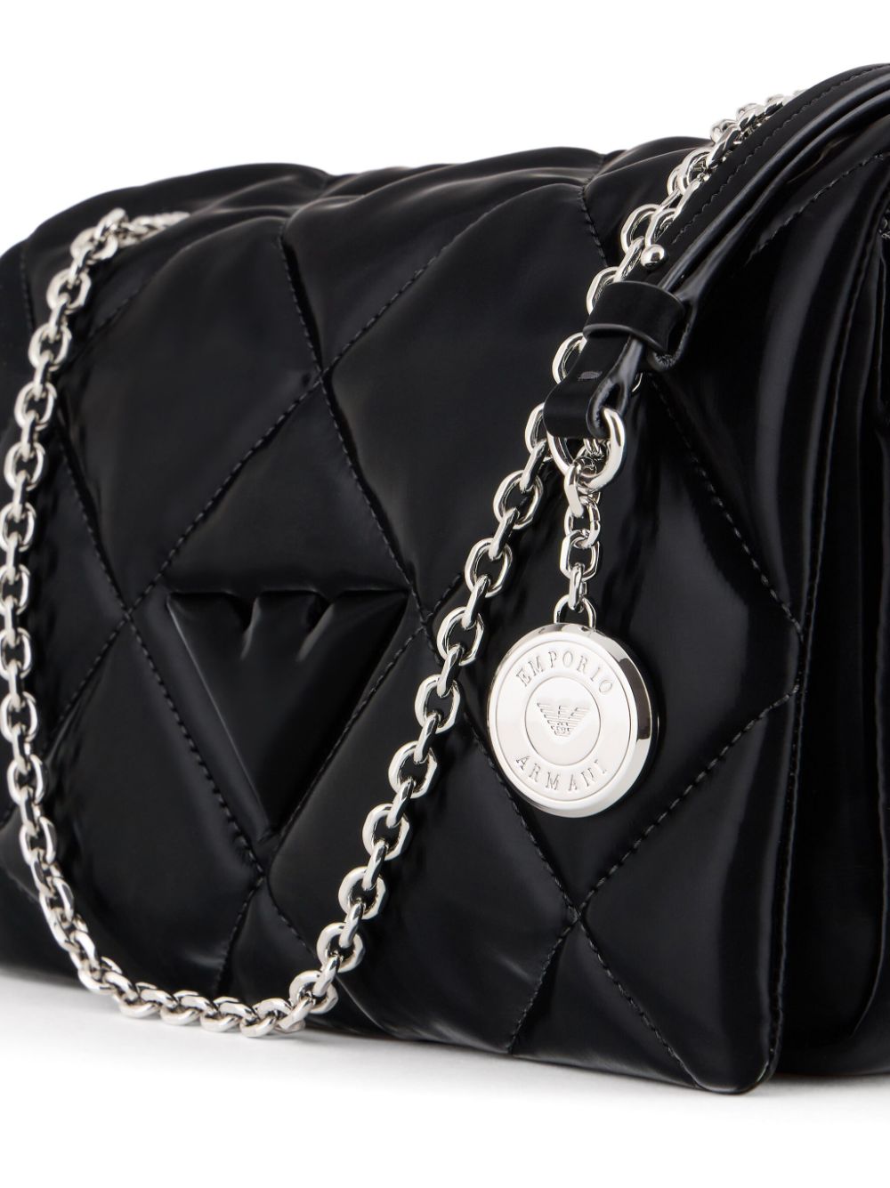 Shop Emporio Armani Logo-pendant Quilted Shoulder Bag In Black