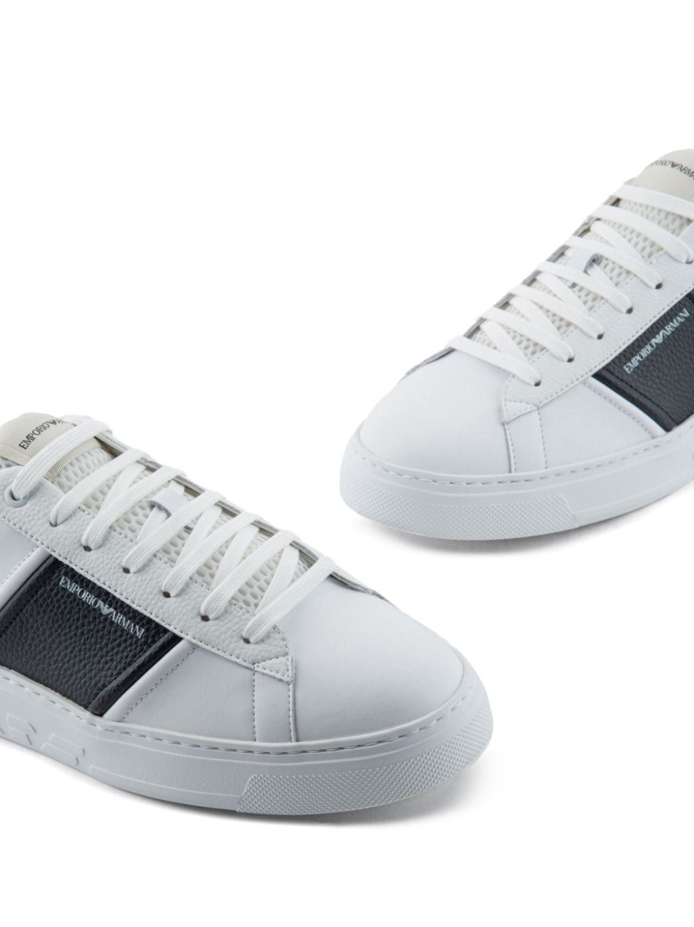 Shop Emporio Armani Mesh-panelled Logo-print Sneakers In White