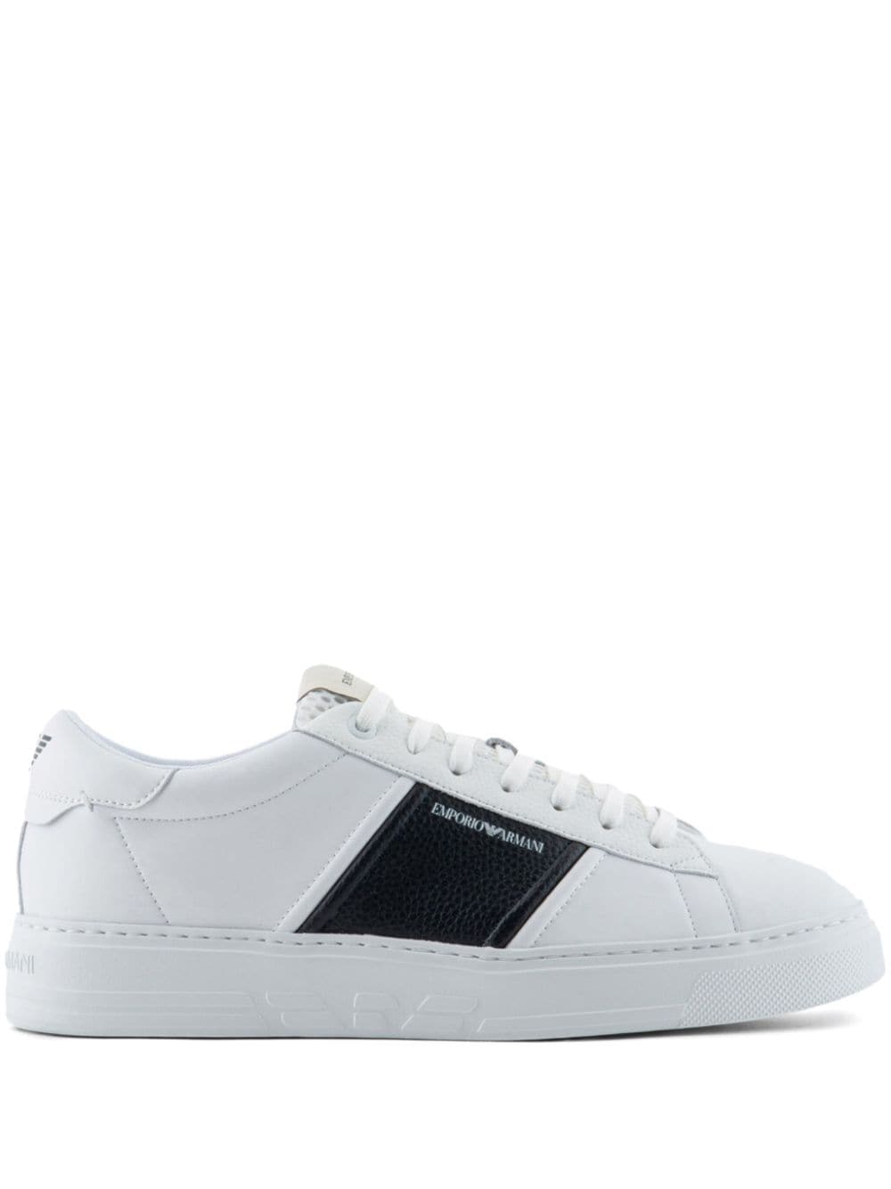Emporio Armani Mesh-panelled Logo-print Sneakers In White