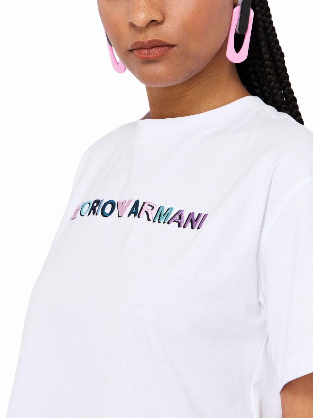 Shop Emporio Armani Logo-embroidered Cotton T-shirt In Weiss