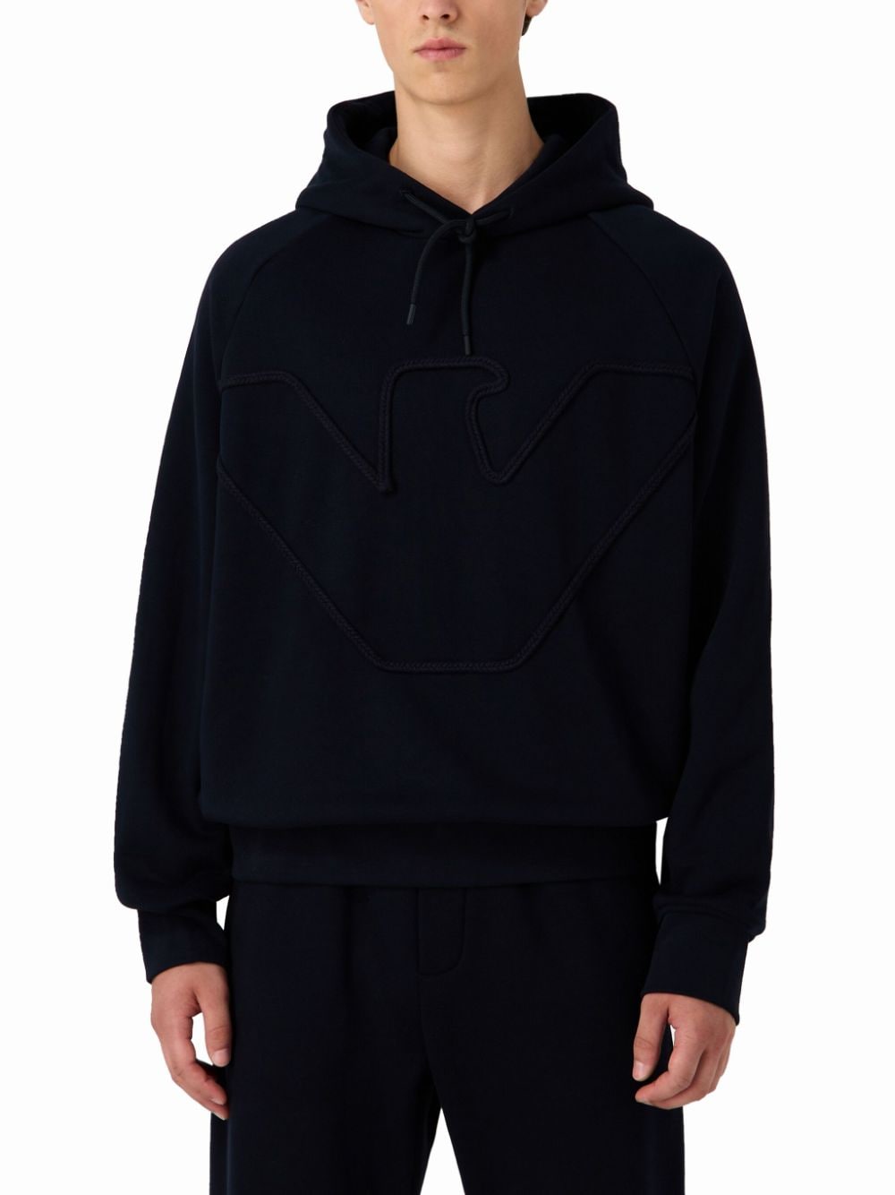 Emporio Armani logo-embossed cotton hoodie - Zwart
