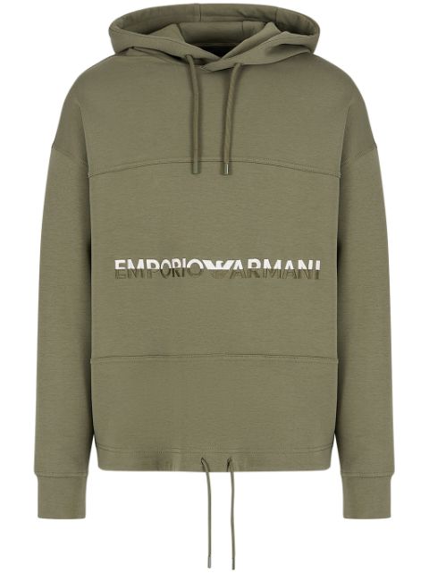 Emporio Armani logo-embroidered drawstring hoodie Men