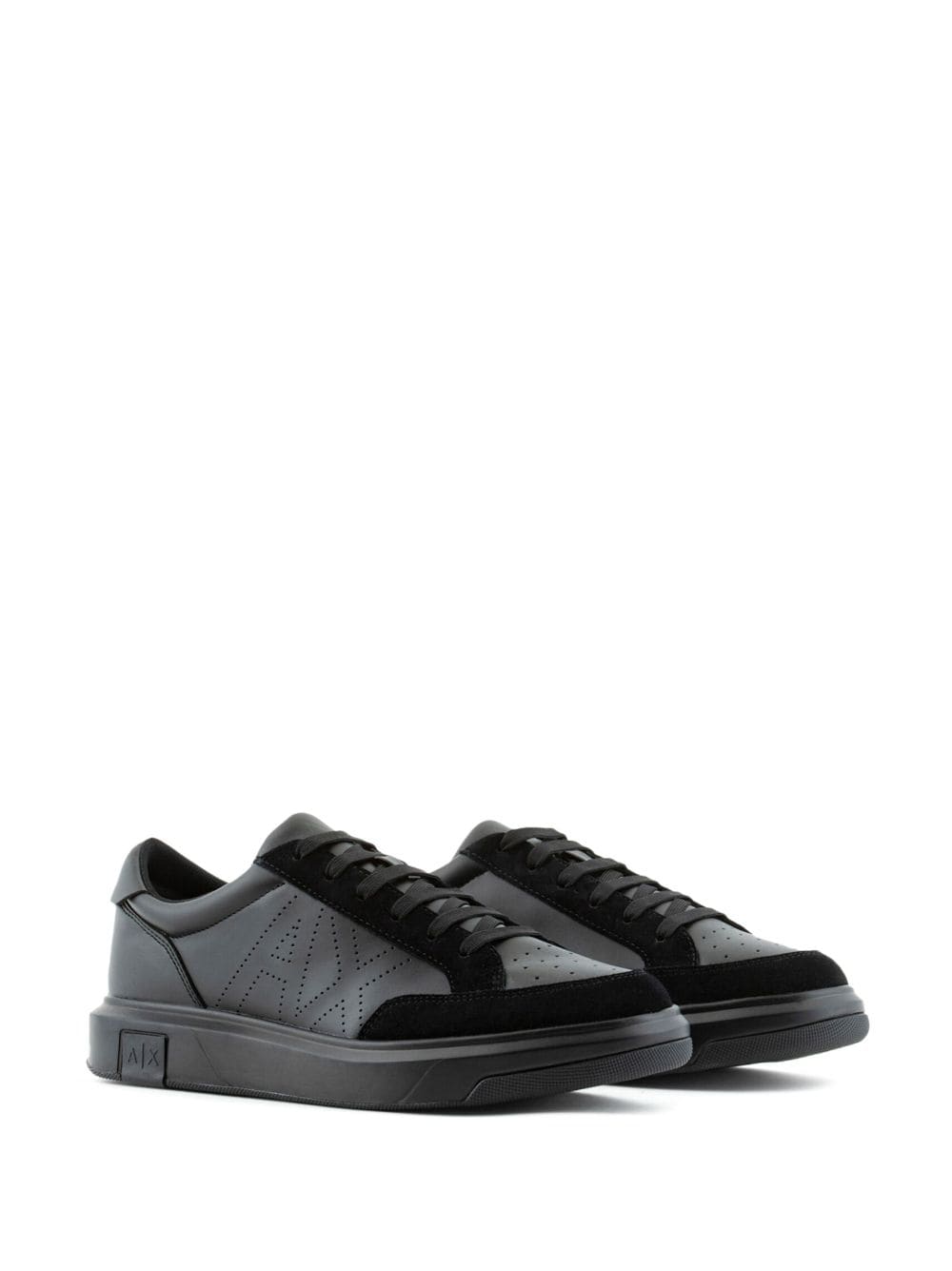 Shop Armani Exchange Logo-perforated Lace-up Sneakers In Black