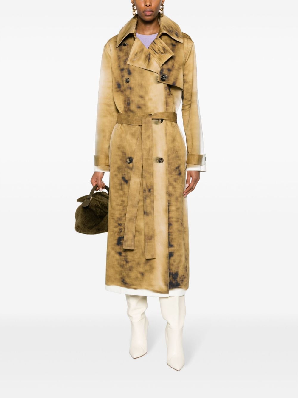 Shop Loewe Double-breasted Belted Coat In Neutrals