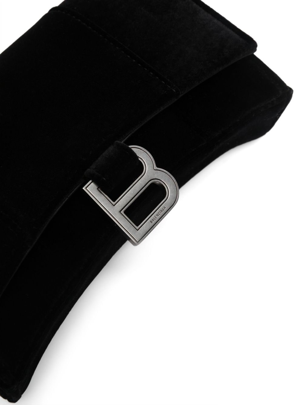 Shop Balenciaga Hourglass Velvet Chain Wallet In Black