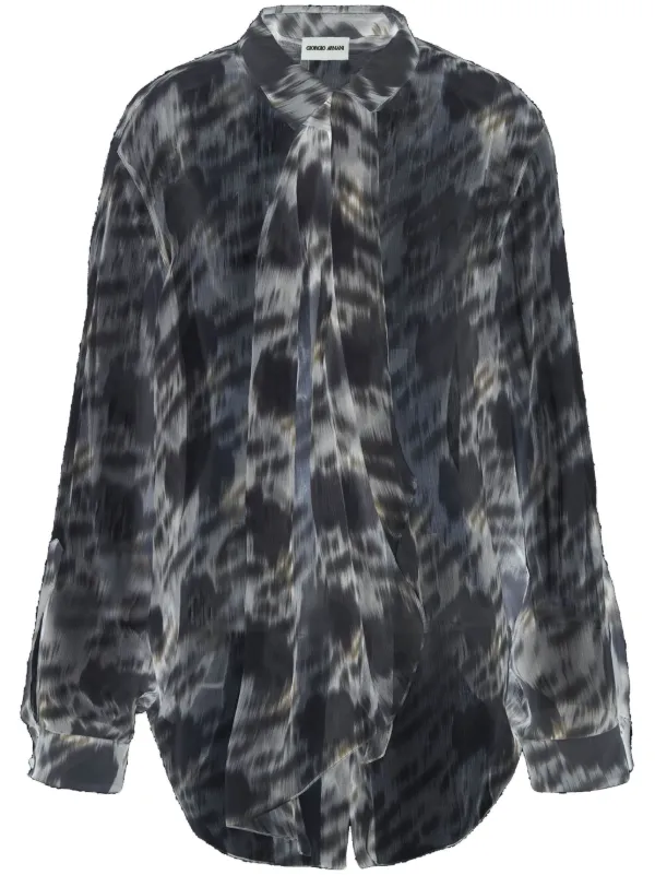 Giorgio Armani Abstract-print Silk Shirt in White