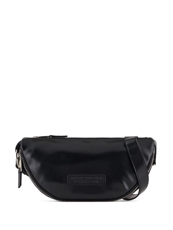 Armani logo-print Leather Shoulder Bag - Black