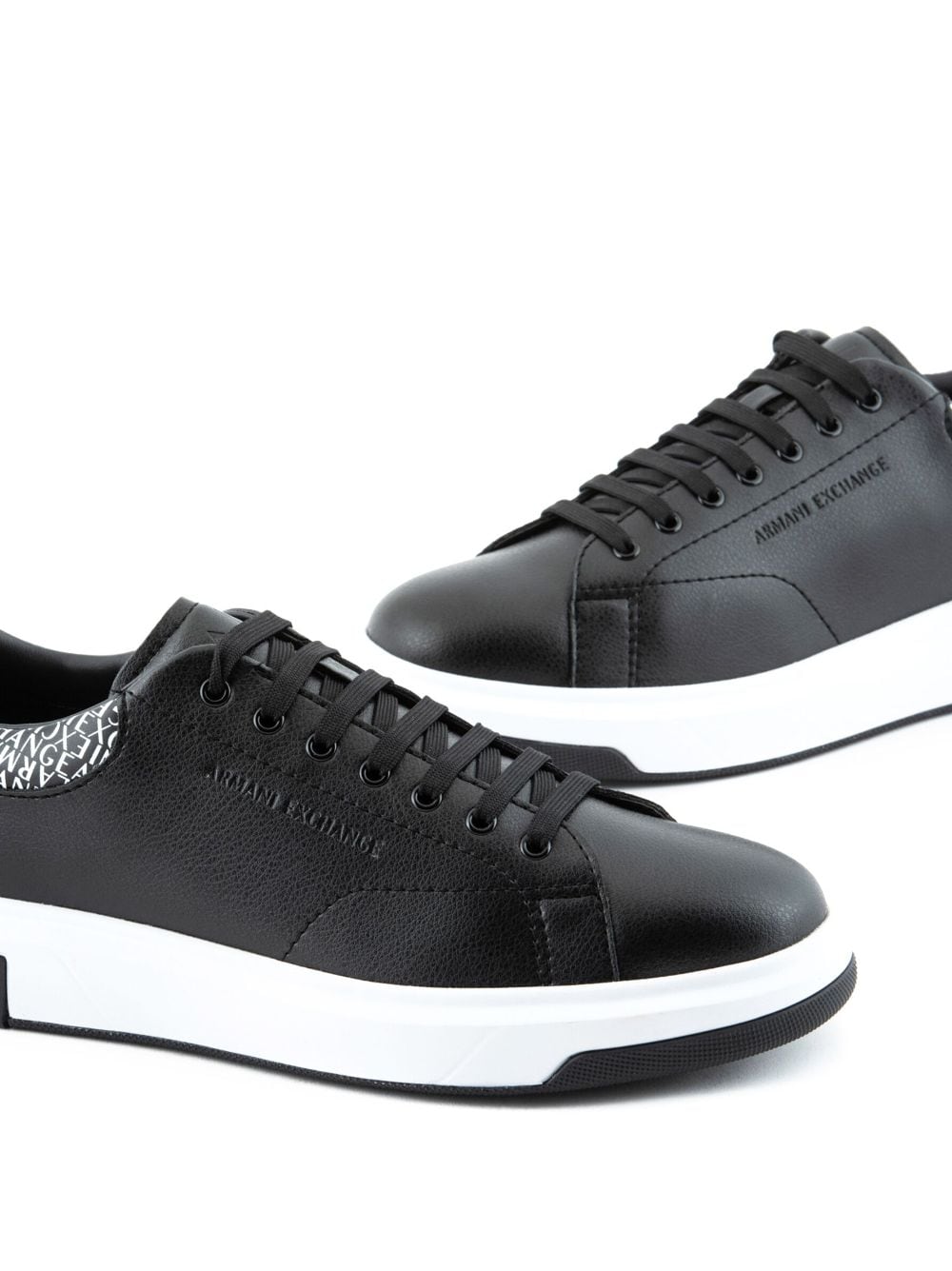 Shop Armani Exchange Logo-debossed Low-top Sneakers In Black