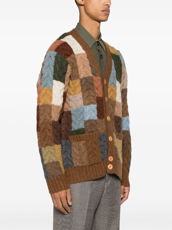 BEAMS PLUS Patchwork cable-knit Wool Cardigan - Farfetch