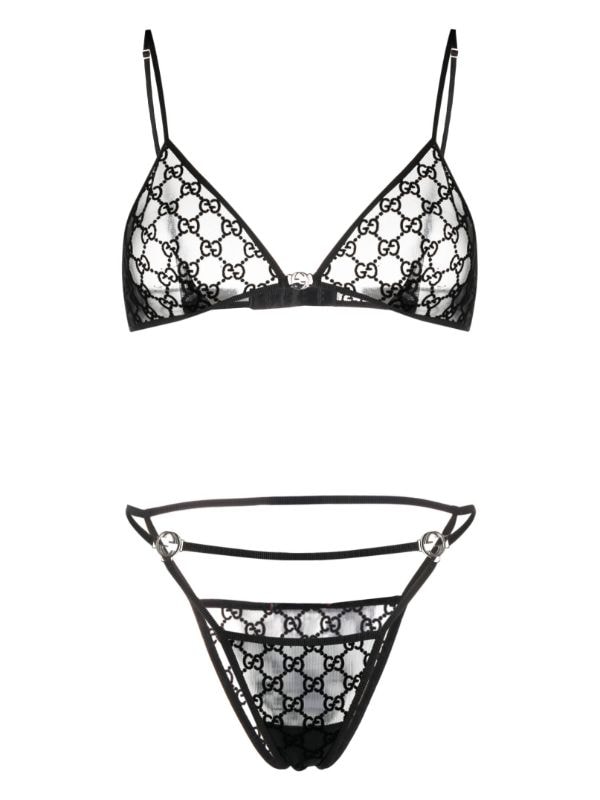 GG star tulle bra and underwear set in black - Gucci