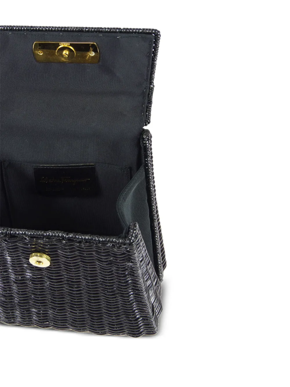Ferragamo Pre-Owned - 1990-2000s Gancini woven tote bag - women - Rattan Fibres - One Size - Black 4