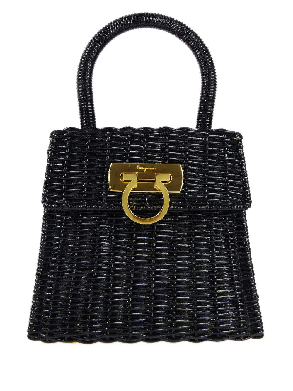 Ferragamo Pre-Owned - 1990-2000s Gancini woven tote bag - women - Rattan Fibres - One Size - Black