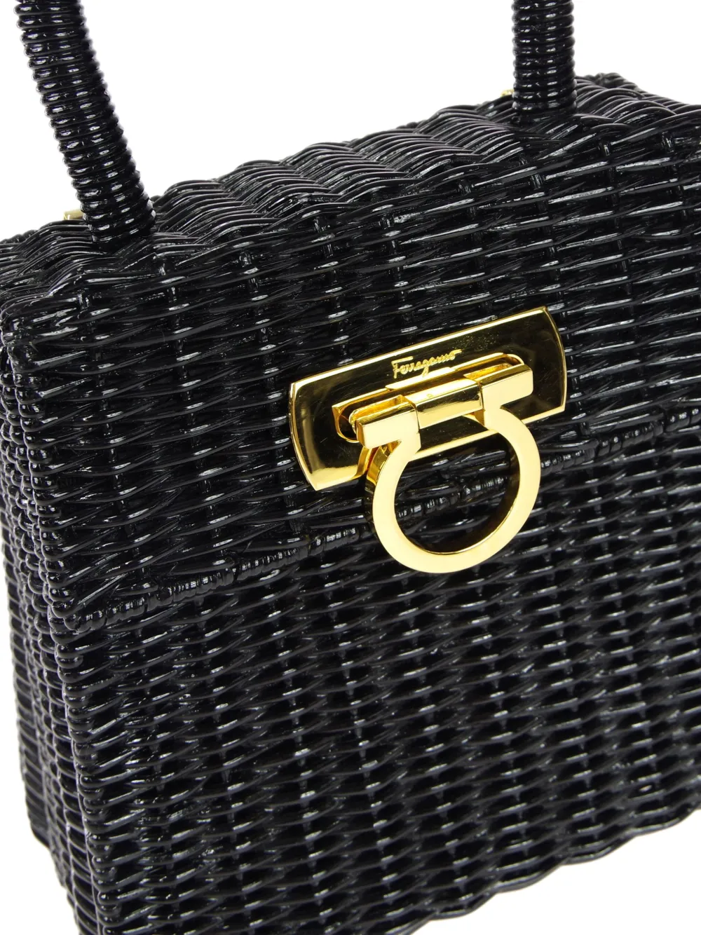 Ferragamo Pre-Owned - 1990-2000s Gancini woven tote bag - women - Rattan Fibres - One Size - Black 3