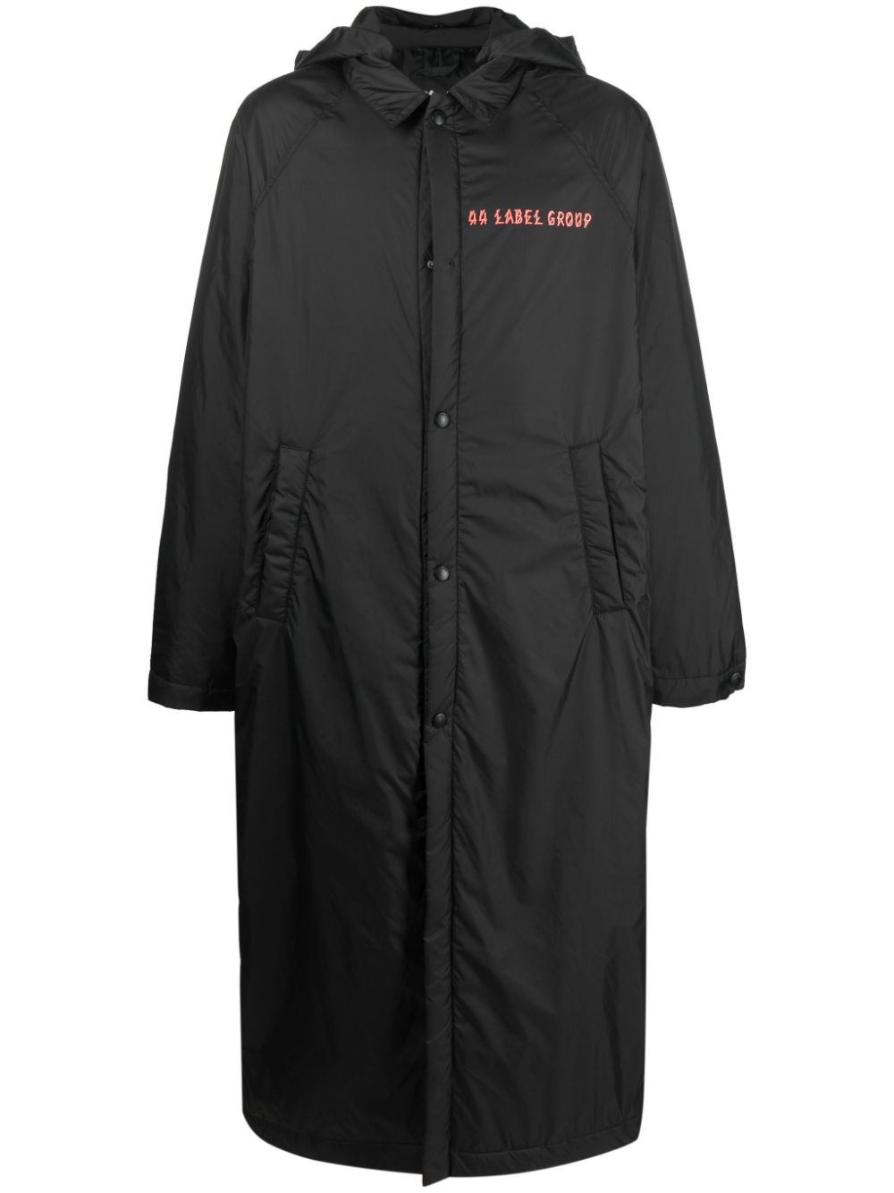 44 LABEL GROUP logo-print long hooded jacket - Black