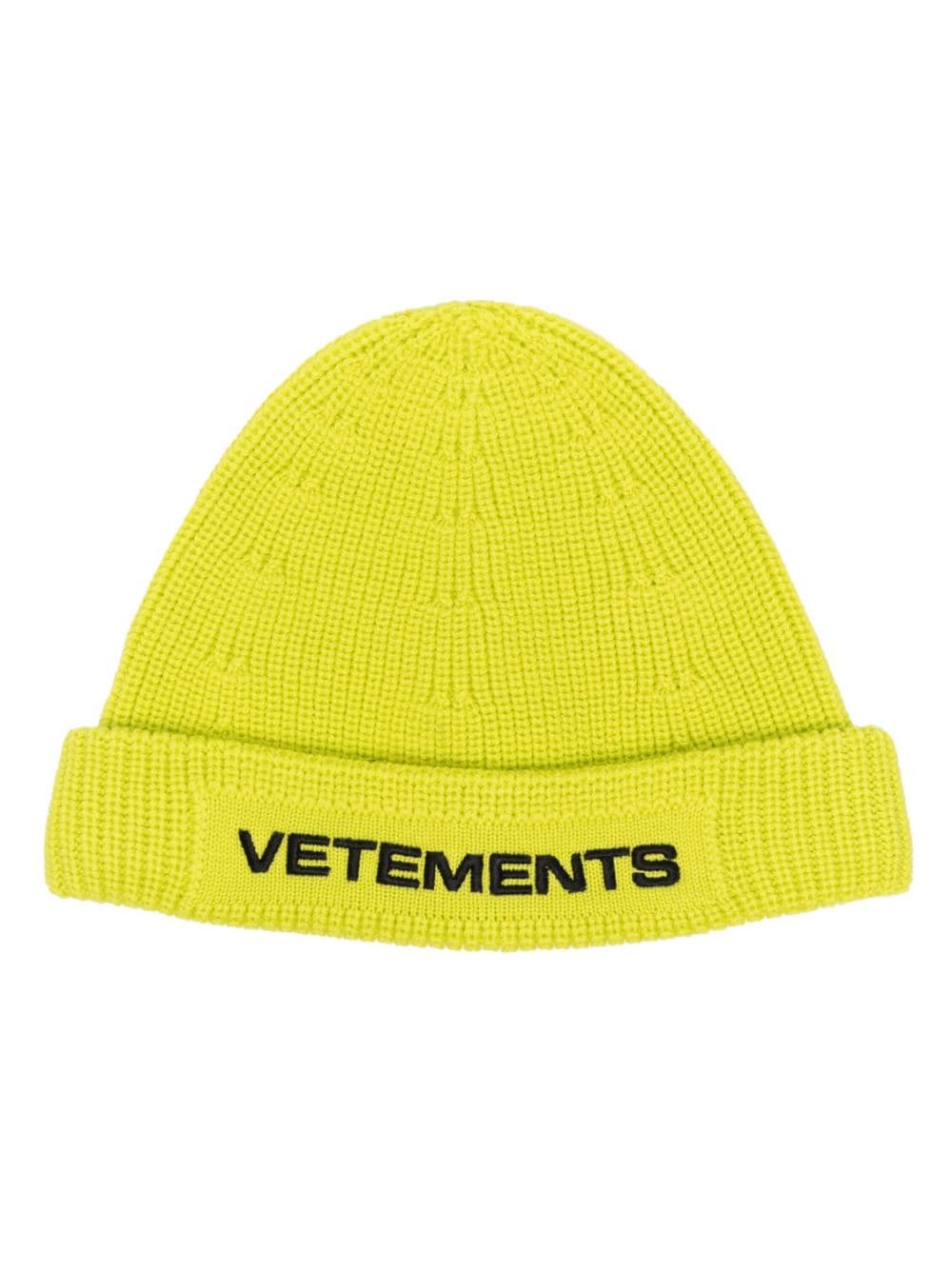 VETEMENTS LOGO-EMBROIDERED RIBBED-KNIT BEANIE