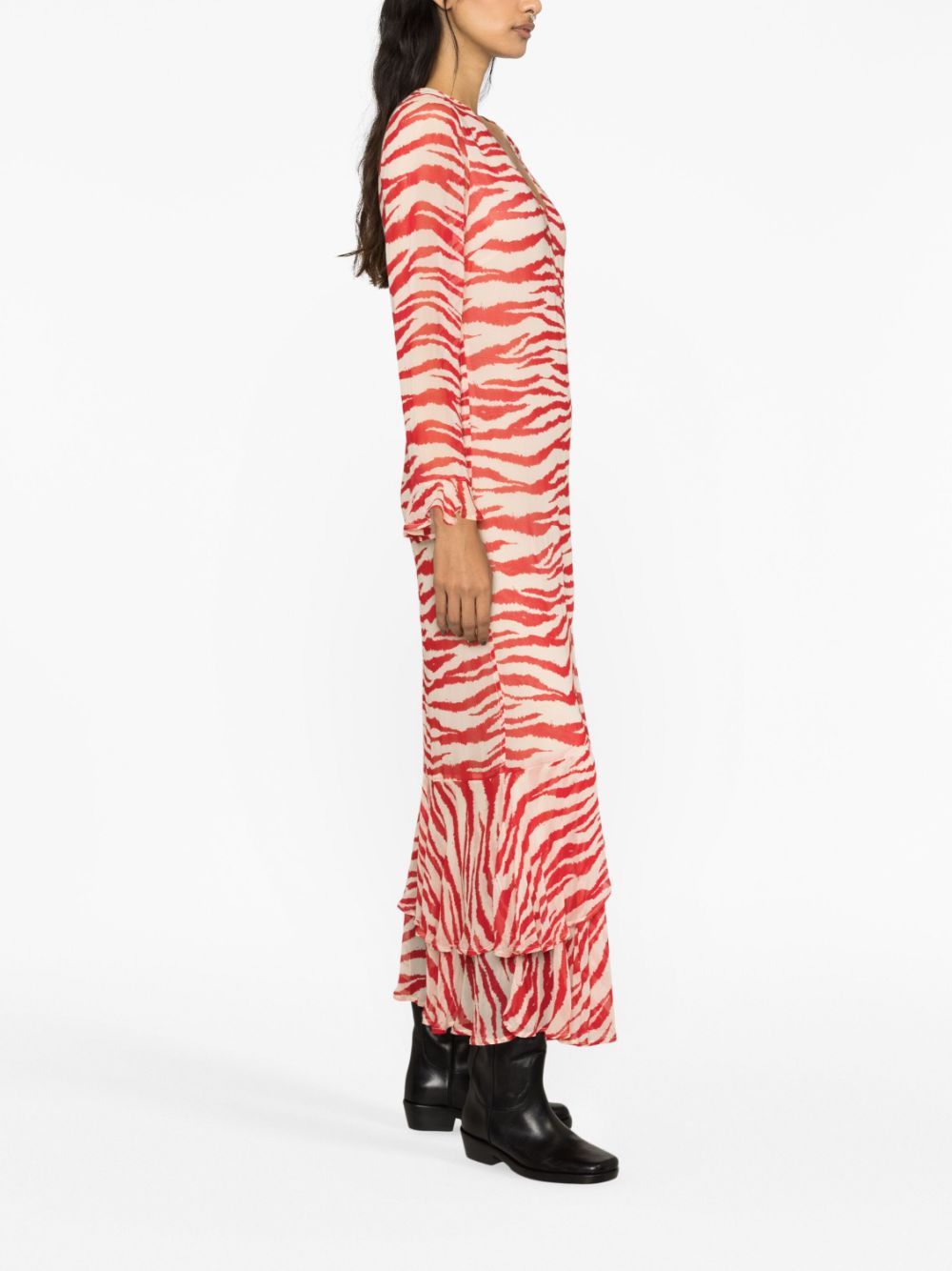 GANNI tiger-print ruffled maxi dress Women