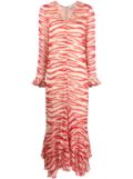 GANNI tiger-print ruffled maxi dress - Red