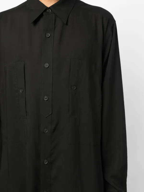 Yohji Yamamoto pointed-collar long-length Shirt | Black