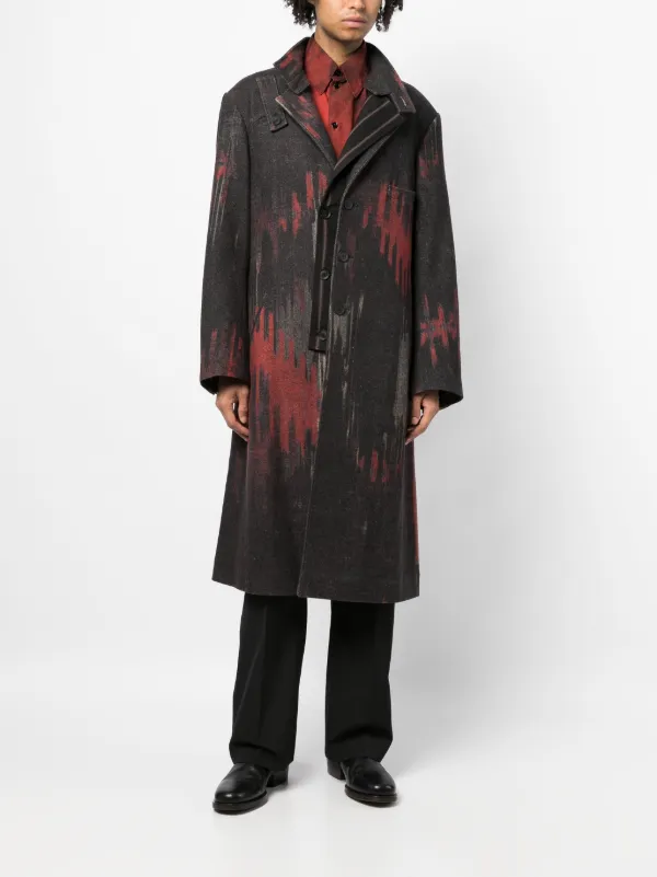 Yohji Yamamoto abstract-pattern Asymmetric Wool Blend Coat - Farfetch