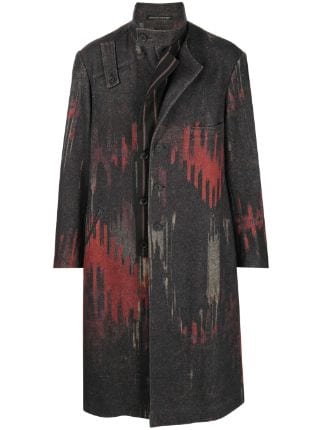 Yohji Yamamoto abstract-pattern Asymmetric Wool Blend Coat - Farfetch