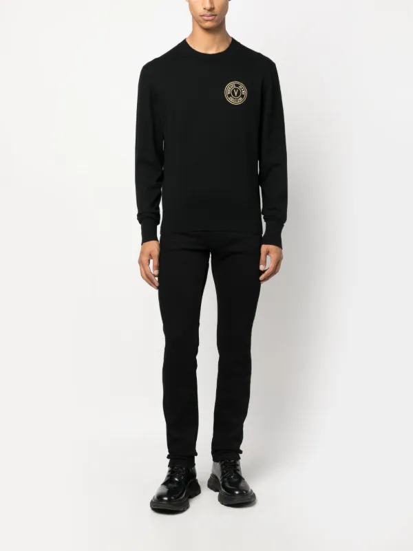 Versace Jeans Couture Suéter De Tricô Com Logo Bordado | Preto