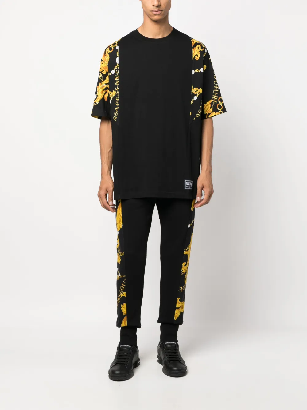 Versace Jeans Couture baroque-pattern print panel trousers - Zwart