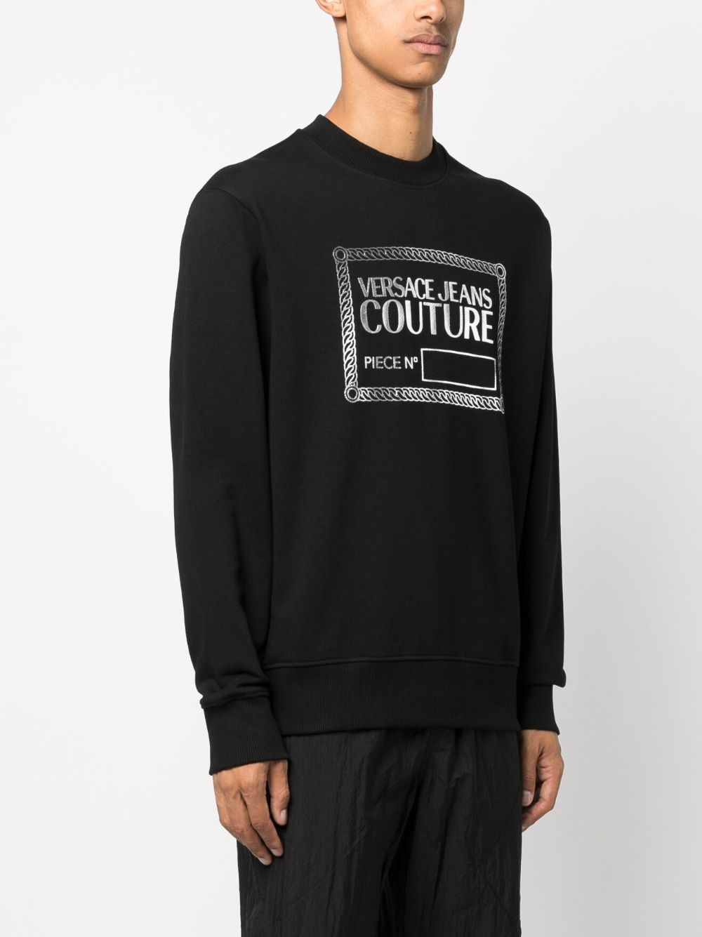 Shop Versace Jeans Couture Logo-print Cotton Sweatshirt In Black