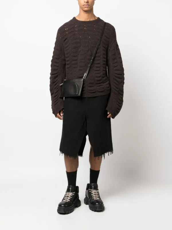 ショートパンツ RICK OWENS SS25 RELAXED FIT BERMUDA SHORTS (RP01E7351 CC64) Rick Owens distressed-hem Denim Bermuda Shorts | Black